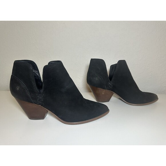 Frye Black Ankle Boots with Brown Heel - Picture 3 of 11